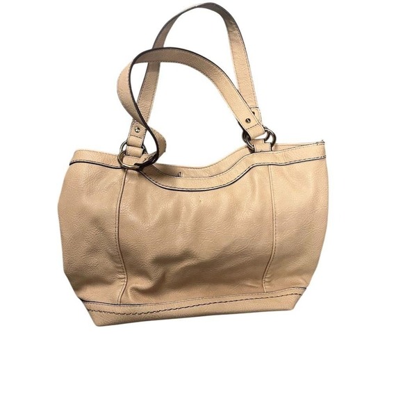 BOC Women's Tan Faux Leather Shoulder Bag with Zip Closure Purse - Picture 3 of 4